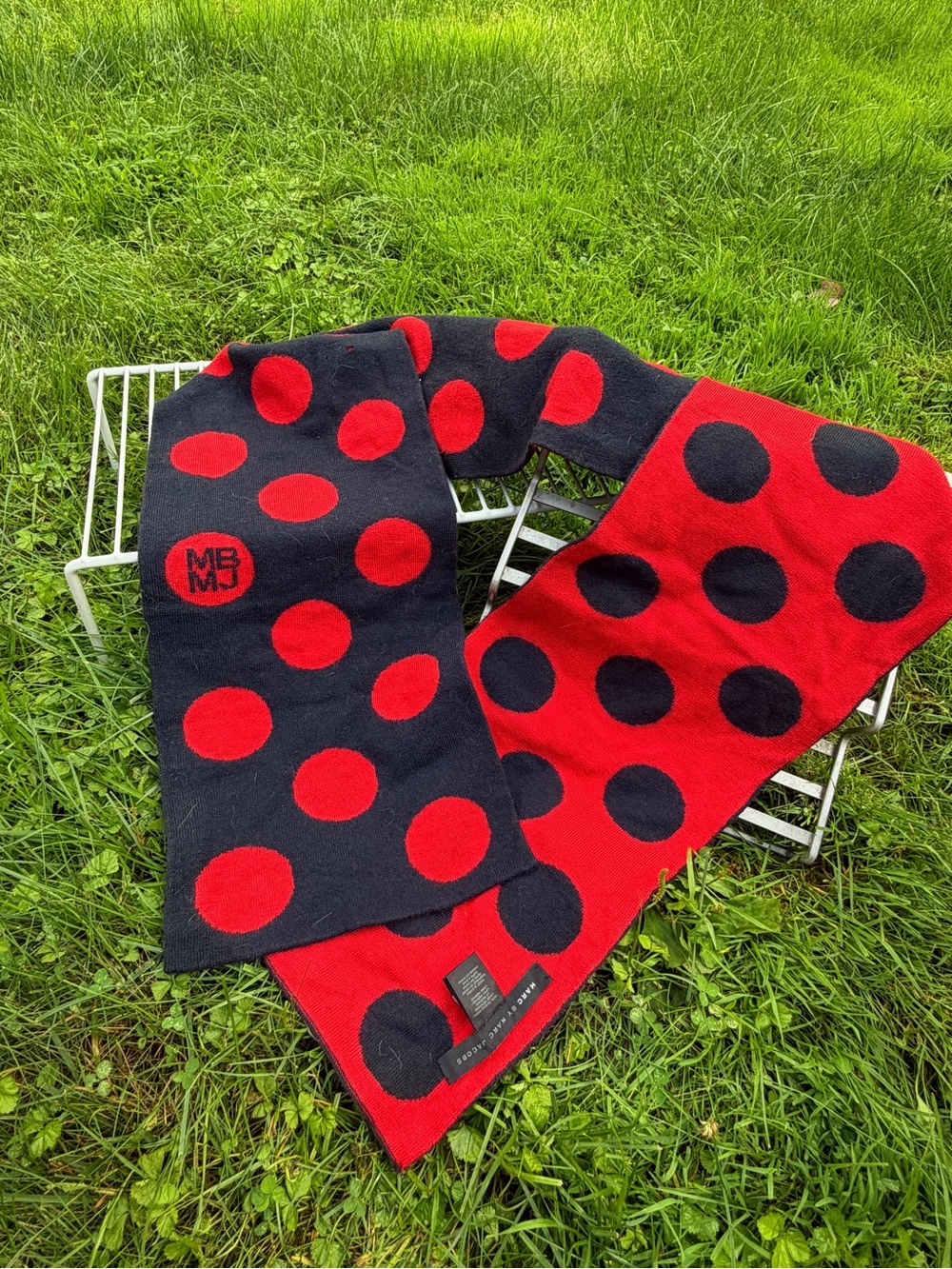 Marc by Marc Jacobs Red Scarf with Navy Polka Dots